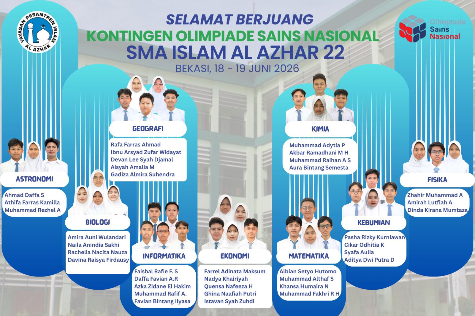Kontingen murid SMA Islam Al Azhar 22 Cikarang yang mewakili sekolah di ajang OSN 2026.